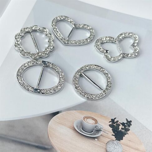 5PCS Silk Scarf Ring Clip T-shirt Tie Clips for Women Fashion Metal Rhinestone Heart Flower Butterfly Circle Clip Shawl Scarves Clasp Dress Accessories Jewelry Buckle Clothing Ring Wrap Holder in Saudi Arabia
