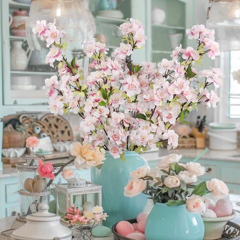 3 Pcs Cherry Blossom Branches for Vase Long Stems Artificial Flowers Spring Summer Decor Pink Faux Silk Cherry Blossom Branches for Home Wedding Party Table Centerpieces in Kuwait