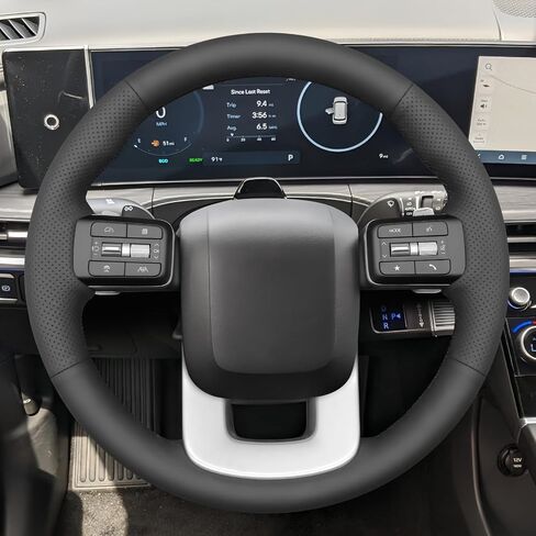 MEWANT HAND SEW Black Smooth Sefforted Leather Leather Wheel Cover for Hyundai Santa Fe 2024 in Saudi Arabia