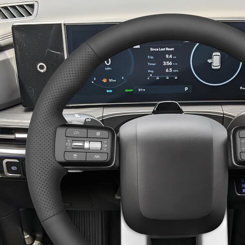 MEWANT HAND SEW Black Smooth Sefforted Leather Leather Wheel Cover for Hyundai Santa Fe 2024 in Saudi Arabia