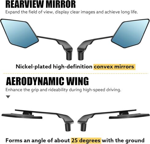 Motorcycle Mirrors Universal Foldable Rotating Rear View Mirror Stealth Wind Wing Side Mirror for Kawasaki Z400 Z650 Z900 1290 Super Duke R Evo ABS 390 Duke Street Bike Yamaha MT-07(10mm,8mm) in Kuwait