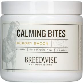 Breedwise Calming Bites All Natural Holistic Anxiety and Stress Reducing Hickory Bacon Flavored Dog Treats, 100 Count Jar in Kuwait