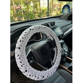 Crochet Car Steering Wheel Cover,Sunflower Seatbelt Cover,Women Car Accessories (White Wheel Cover+Rainbow) in Kuwait