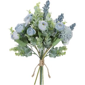 3 قطع من باقة الورد من Meldel زهور اصطناعية وهمية ونباتات الأوكالبتوس وتنسيقات زهور الحرير وباقات الزفاف وديكورات الطاولة المركزية البلاستيكية والزهور للمنزل والمطبخ والحديقة (أبيض) in Kuwait