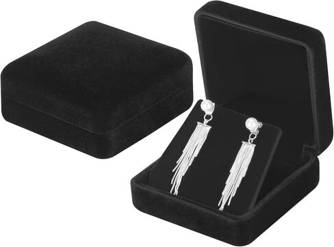 2 Pieces Velvet Metal Earring Gift Box for Women, Jewelry Holder Case for Studs Necklace Pendant, Elegant Earring Storage Display Box for Birthday Mother's Day Anniversary Ceremony (Black) in Saudi Arabia