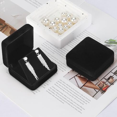 2 Pieces Velvet Metal Earring Gift Box for Women, Jewelry Holder Case for Studs Necklace Pendant, Elegant Earring Storage Display Box for Birthday Mother's Day Anniversary Ceremony (Black) in Saudi Arabia