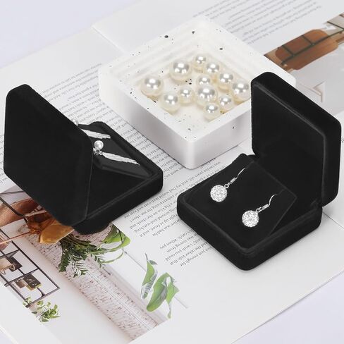 2 Pieces Velvet Metal Earring Gift Box for Women, Jewelry Holder Case for Studs Necklace Pendant, Elegant Earring Storage Display Box for Birthday Mother's Day Anniversary Ceremony (Black) in Saudi Arabia
