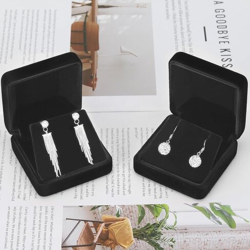 2 Pieces Velvet Metal Earring Gift Box for Women, Jewelry Holder Case for Studs Necklace Pendant, Elegant Earring Storage Display Box for Birthday Mother's Day Anniversary Ceremony (Black) in Saudi Arabia