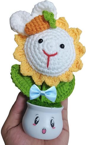 Daisy Crochet Flower Planter for Office Bedroom Kids Room - Mini Desktop Indoor Plants Decor with Emotional Value Gift for Children, Women, Educational Plant Decor in Kuwait