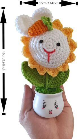 Daisy Crochet Flower Planter for Office Bedroom Kids Room - Mini Desktop Indoor Plants Decor with Emotional Value Gift for Children, Women, Educational Plant Decor in Kuwait