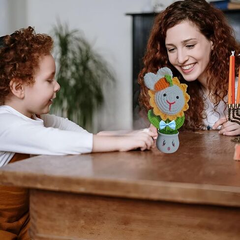 Daisy Crochet Flower Planter for Office Bedroom Kids Room - Mini Desktop Indoor Plants Decor with Emotional Value Gift for Children, Women, Educational Plant Decor in Kuwait