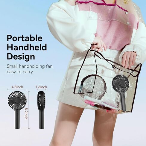 HonHey Handheld Fan Portable, Mini Hand Held Fan with USB Rechargeable Battery, 4 Speed Personal Desk Table Fan with Base, 3-10 Hours Operated Small Makeup Eyelash Fan for Women Girls Kids Outdoor in Saudi Arabia