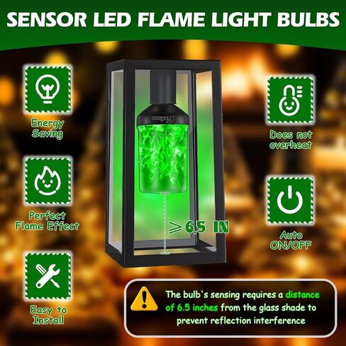 Retisee 2 Pack Upgraded Green LED Flame Effect Light Bulbs, Dusk to Dawn Light Bulbs Outdoor, Auto On/Off, E26 Base Flickering Light Bulb with Upside Down Effect, Fire Bulb for Party Porch Outdoor in Saudi Arabia