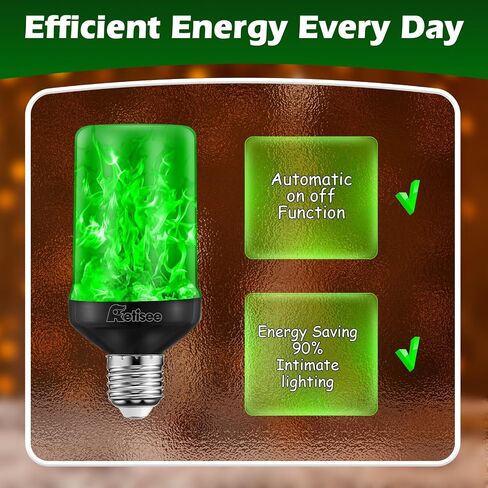 Retisee 2 Pack Upgraded Green LED Flame Effect Light Bulbs, Dusk to Dawn Light Bulbs Outdoor, Auto On/Off, E26 Base Flickering Light Bulb with Upside Down Effect, Fire Bulb for Party Porch Outdoor in Saudi Arabia