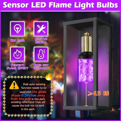 Retisee 2 Pack Upgraded Green LED Flame Effect Light Bulbs, Dusk to Dawn Light Bulbs Outdoor, Auto On/Off, E26 Base Flickering Light Bulb with Upside Down Effect, Fire Bulb for Party Porch Outdoor in Saudi Arabia