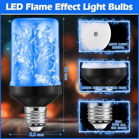 RETISEE 2 حزمة ترقية مصابيح ضوء اللهب الأخضر ، الغسق لمصابيح الإضاءة الفجر في الهواء الطلق ، تشغيل/إيقاف تشغيل/إيقاف ، E26 مصباح ضوء الخفقان مع التأثير رأسا على عقب ، لمبة النار لشرفة الحفلات في الهواء الطلق in Kuwait