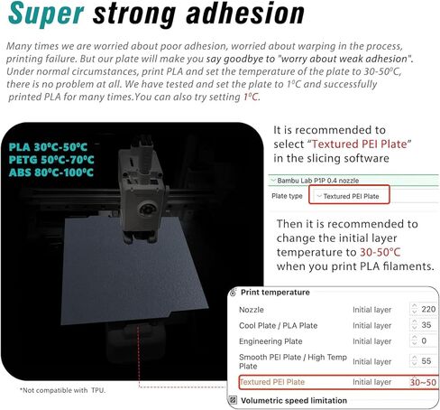 Upgraded for Bambu Lab 3D Printer PLU Build Plate for Bambu Lab X1 X1C X1E P1S P1P A1, Energy-Saving Low-Temperature Cold Printing, Farm's First Choice, Super Sticky no Edge Warping in Kuwait