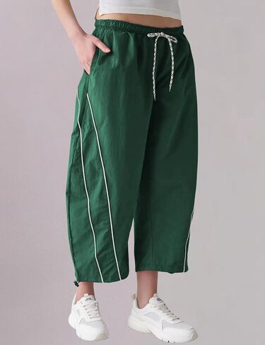 SeekMe Women's Barrel Leg Track Pants Baggy Cropped Capri Drawstring Lightweight Hiking Athletic Sweatpants in Kuwait