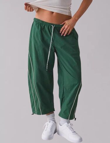 SeekMe Women's Barrel Leg Track Pants Baggy Cropped Capri Drawstring Lightweight Hiking Athletic Sweatpants in Kuwait