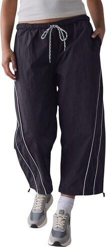 SeekMe Women's Barrel Leg Track Pants Baggy Cropped Capri Drawstring Lightweight Hiking Athletic Sweatpants in Kuwait