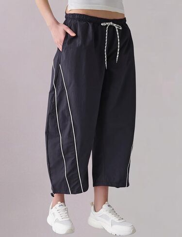SeekMe Women's Barrel Leg Track Pants Baggy Cropped Capri Drawstring Lightweight Hiking Athletic Sweatpants in Kuwait