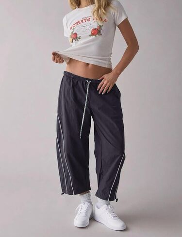 SeekMe Women's Barrel Leg Track Pants Baggy Cropped Capri Drawstring Lightweight Hiking Athletic Sweatpants in Kuwait