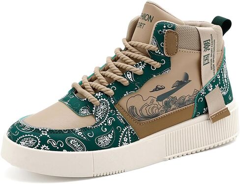 Men's Fashion High Top Chinese Style Skate Sneakers Stylish Comfortable Skateboarding Road Running Walking Shoes in Kuwait