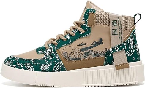 Men's Fashion High Top Chinese Style Skate Sneakers Stylish Comfortable Skateboarding Road Running Walking Shoes in Kuwait