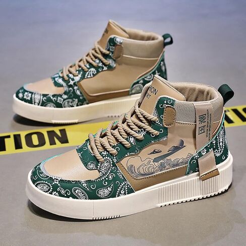 Men's Fashion High Top Chinese Style Skate Sneakers Stylish Comfortable Skateboarding Road Running Walking Shoes in Kuwait