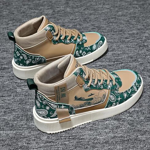 Men's Fashion High Top Chinese Style Skate Sneakers Stylish Comfortable Skateboarding Road Running Walking Shoes in Kuwait