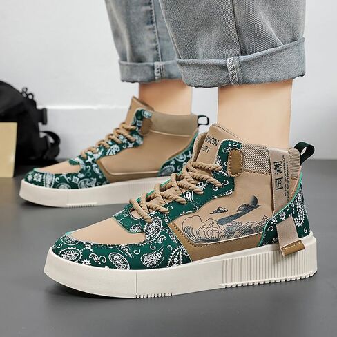 Men's Fashion High Top Chinese Style Skate Sneakers Stylish Comfortable Skateboarding Road Running Walking Shoes in Kuwait