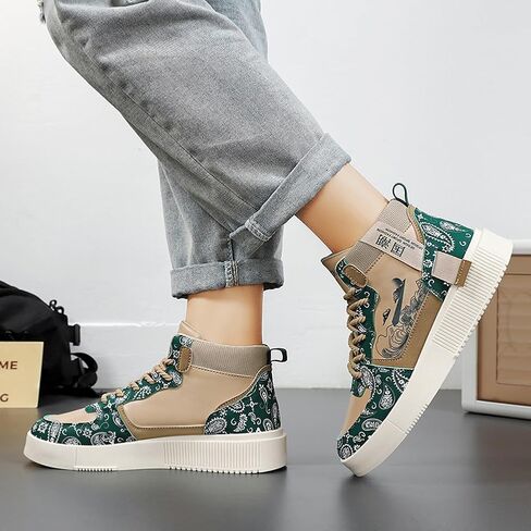 Men's Fashion High Top Chinese Style Skate Sneakers Stylish Comfortable Skateboarding Road Running Walking Shoes in Kuwait