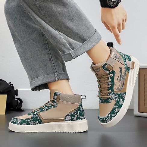 Men's Fashion High Top Chinese Style Skate Sneakers Stylish Comfortable Skateboarding Road Running Walking Shoes in Kuwait