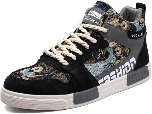 Men's Fashion High Top Chinese Style Skate Sneakers Stylish Comfortable Skateboarding Road Running Walking Shoes in Kuwait