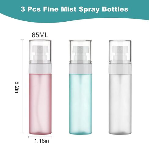 Travel Spray Bottles TSA Approved 3 Pack (2.2oz/65ml), Leak Proof Fine Mist Refillable Empty Plastic Spray Bottles for Perfume, Essential Oils, Toners, Hair & Face Mist (65 ml) in Kuwait