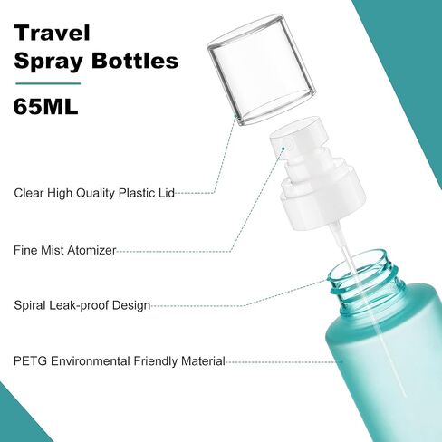 Travel Spray Bottles TSA Approved 3 Pack (2.2oz/65ml), Leak Proof Fine Mist Refillable Empty Plastic Spray Bottles for Perfume, Essential Oils, Toners, Hair & Face Mist (65 ml) in Kuwait