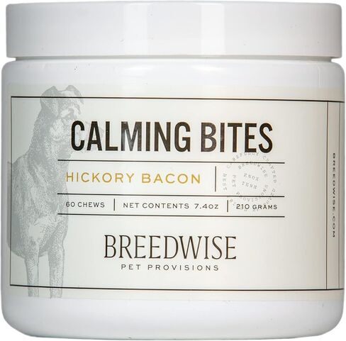 لدغات مهدئة من Breedwise للقلق والإجهاد الطبيعي بالكامل وتقليل التوتر بنكهة لحم الخنزير المقدد الهيكوري للكلاب، جرة عدد 100 in Kuwait