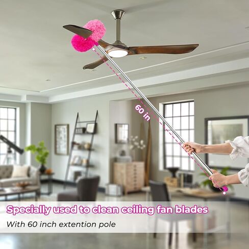 Ceiling Fan Cleaner Duster with 60 inch Extension Pole, Dusters for Cleaning High Ceiling Fan Blades, Cobweb Duster with Extension Pole, Duster Kit with Storage Bag in Kuwait