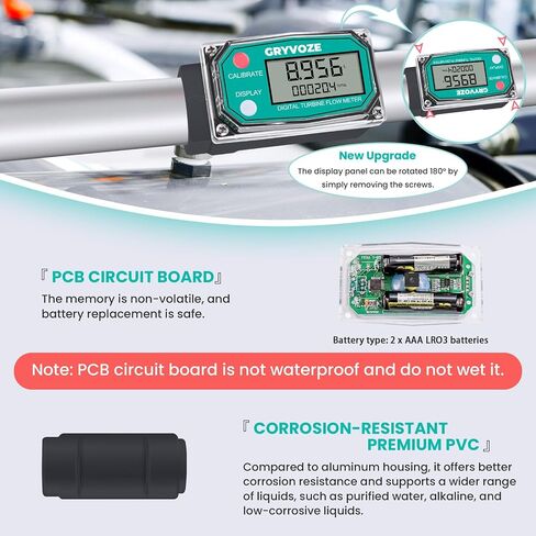 1 Inch PVC Digital Turbine Flow Meter, 2.6-26 GPM Inline NPT Thread Flowmeter for Urea, Chemicals, Acid and Alkaline Liquids, Water, Diesel, Gasoline, Kerosene, and Other Liquids. in Saudi Arabia