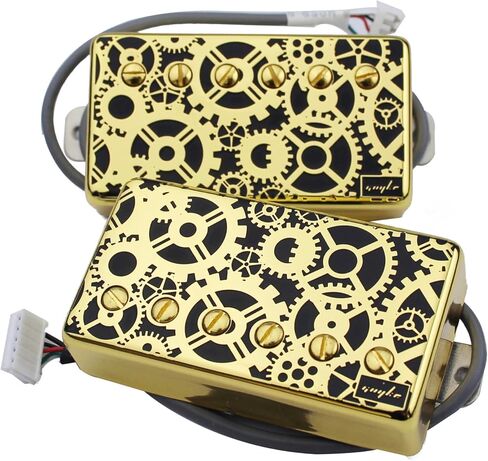 Guyker Alnico5 Humbucker Pickup LP Les Paul Guitar, Plain Enamel Guitar Pickup with Circuit, Gear Pattern Chrome Surface in Saudi Arabia