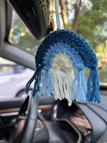 Crochet Car Steering Wheel Cover,Sunflower Seatbelt Cover,Women Car Accessories (White Wheel Cover+Rainbow) in Kuwait