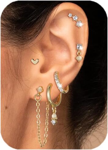 أقراط صغيرة من الذهب للنساء للنساء Hypoallergenic 14k مسمار مطلي بالذهب مجموعات الحرك لمجموعات متعددة لذيذ اللطيفات الغضروف الأزرار in Kuwait