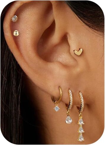 أقراط صغيرة من الذهب للنساء للنساء Hypoallergenic 14k مسمار مطلي بالذهب مجموعات الحرك لمجموعات متعددة لذيذ اللطيفات الغضروف الأزرار in Kuwait