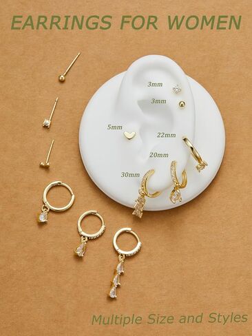 أقراط صغيرة من الذهب للنساء للنساء Hypoallergenic 14k مسمار مطلي بالذهب مجموعات الحرك لمجموعات متعددة لذيذ اللطيفات الغضروف الأزرار in Kuwait