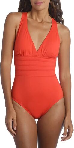 La Blanca Women's Island Goddess Multi Strap Cross Back One Piece Swimsuit (6, Cherry) in Saudi Arabia