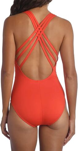 La Blanca Women's Island Goddess Multi Strap Cross Back One Piece Swimsuit (6, Cherry) in Saudi Arabia
