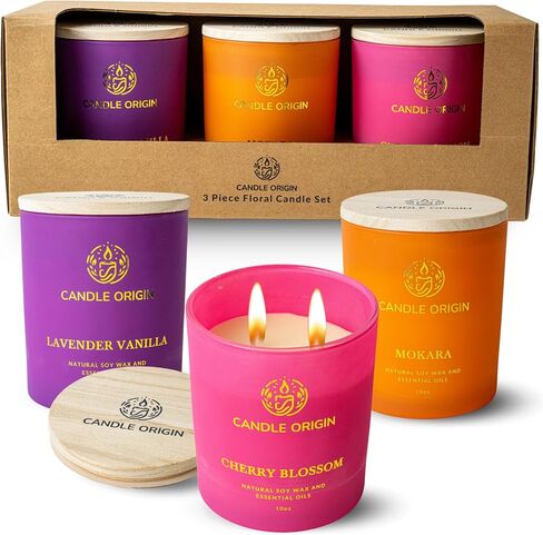 Floral Scented Gift Set for Women, 3×10oz Soy Wax Aromatherapy Candles, Non Toxic, Long Lasting, Luxury Decor for Home, Bedroom, Bathroom, Spa, Relaxation & Gifting in Saudi Arabia
