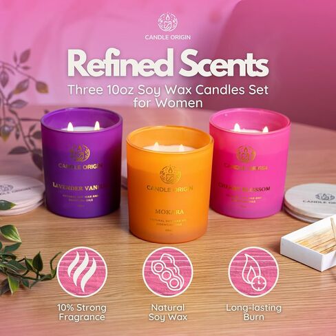 Floral Scented Gift Set for Women, 3×10oz Soy Wax Aromatherapy Candles, Non Toxic, Long Lasting, Luxury Decor for Home, Bedroom, Bathroom, Spa, Relaxation & Gifting in Saudi Arabia