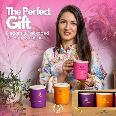 Floral Scented Gift Set for Women, 3×10oz Soy Wax Aromatherapy Candles, Non Toxic, Long Lasting, Luxury Decor for Home, Bedroom, Bathroom, Spa, Relaxation & Gifting in Saudi Arabia