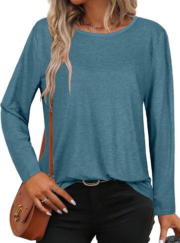 CHICGAL Women Long Sleeve Shirts Casual Fall Tees Crew Neck Basic Tunic Tops in Kuwait